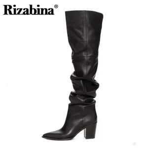 RIZABINA Taille 36-43 Bottes Femme Cuir Véritable Genou Haut Mode Marque Talon Haut Sexy Chaussures Hiver Femme Soirée Rue Chaussures Fashion Nova