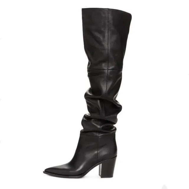 RIZABINA Taille 36-43 Bottes Femme Cuir Véritable Genou Haut Mode Marque Talon Haut Sexy Chaussures Hiver Femme Soirée Rue Chaussures Fashion Nova
