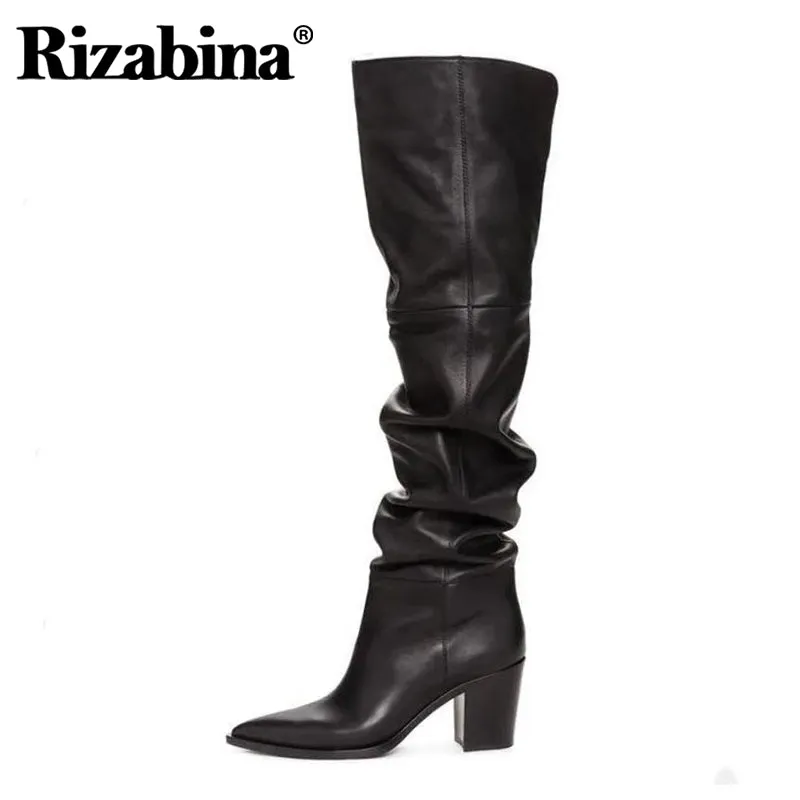 RIZABINA Taille 36-43 Bottes Femme Cuir Véritable Genou Haut Mode Marque Talon Haut Sexy Chaussures Hiver Femme Soirée Rue Chaussures Fashion Nova