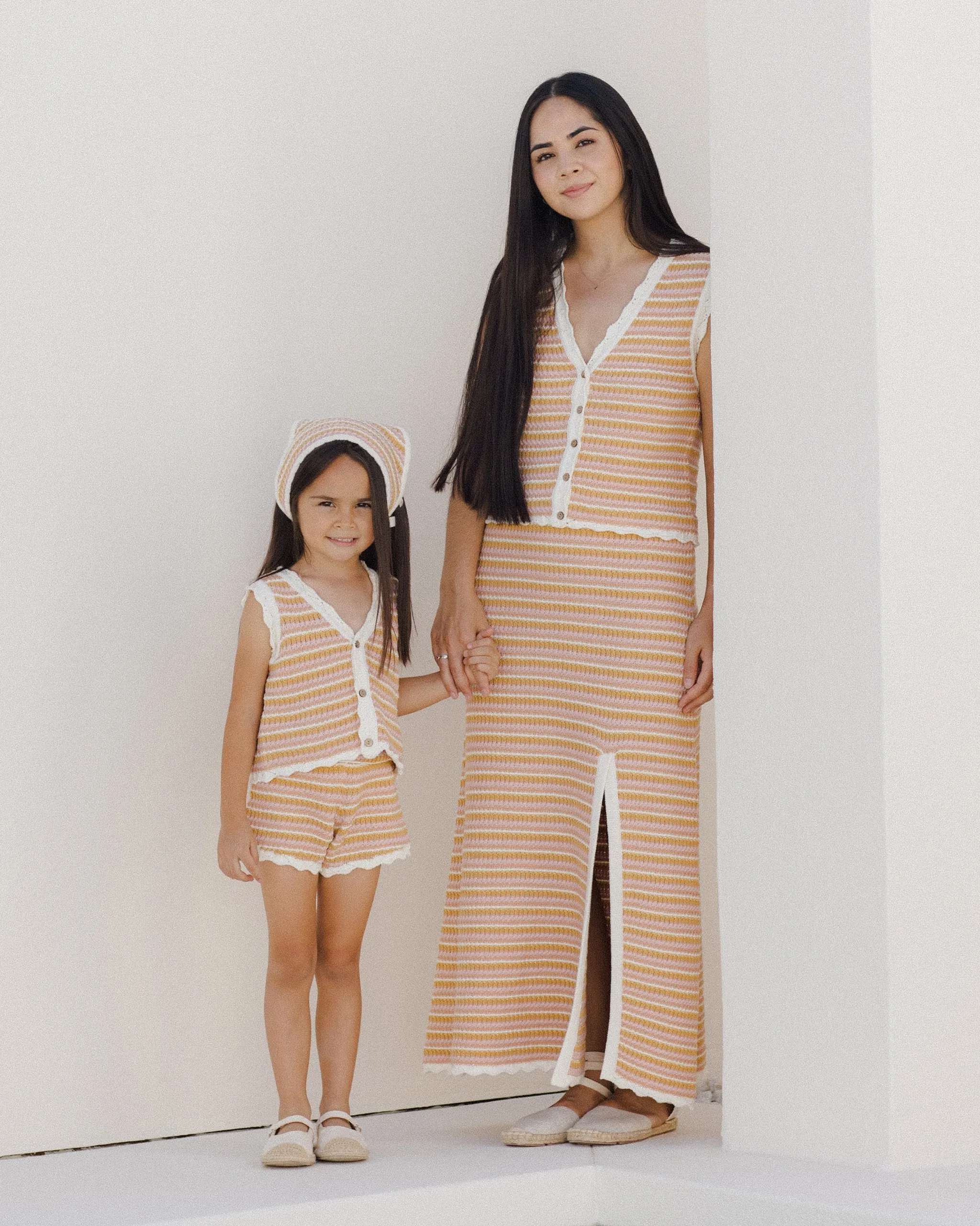Rylee   Cru Ensemble en Crochet à Coquillage pour Bébé/Enfant | Rayure Rose