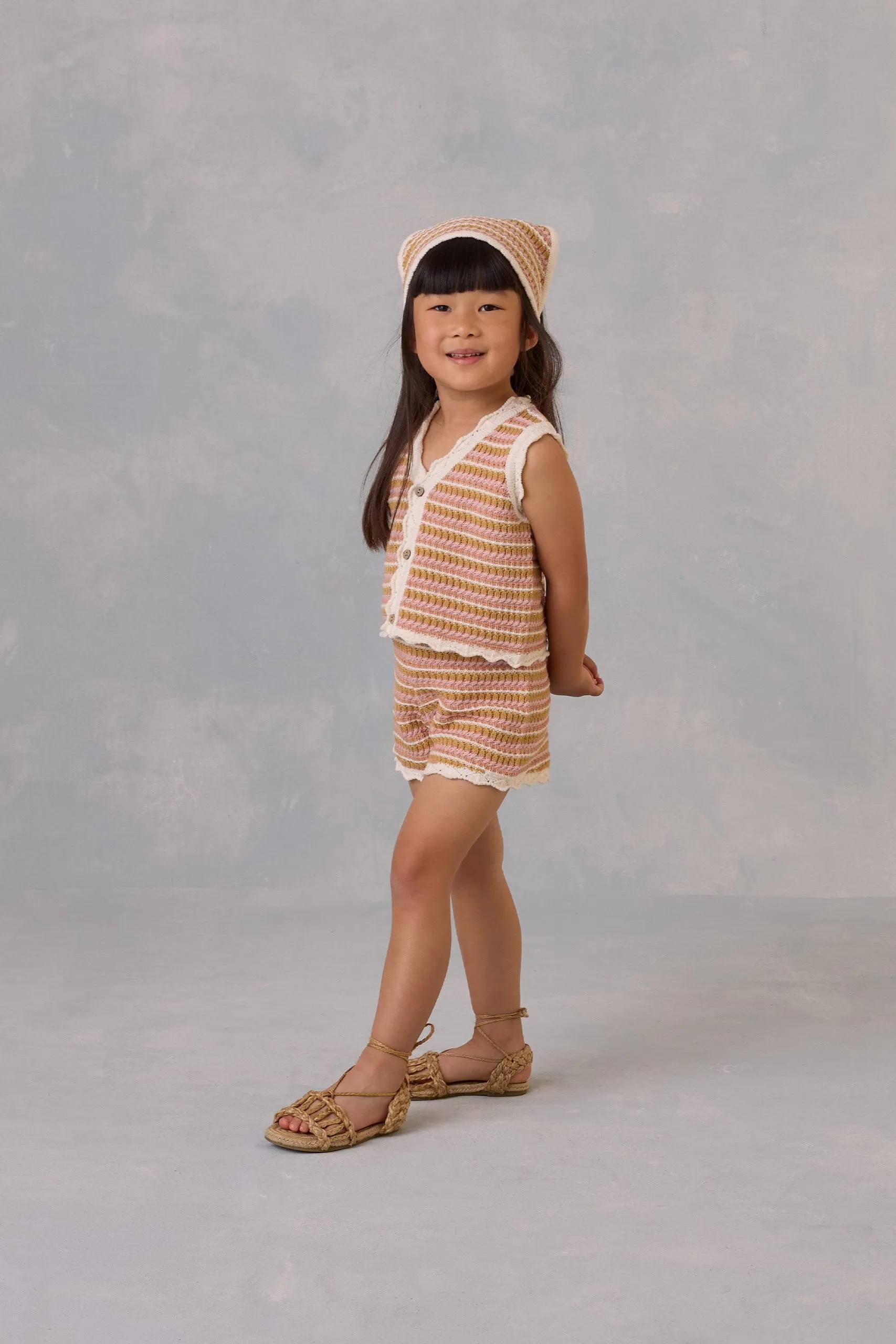 Rylee   Cru Ensemble en Crochet à Coquillage pour Bébé/Enfant | Rayure Rose