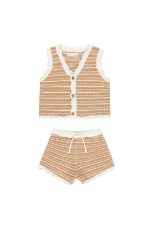 Rylee   Cru Ensemble en Crochet à Coquillage pour Bébé/Enfant | Rayure Rose