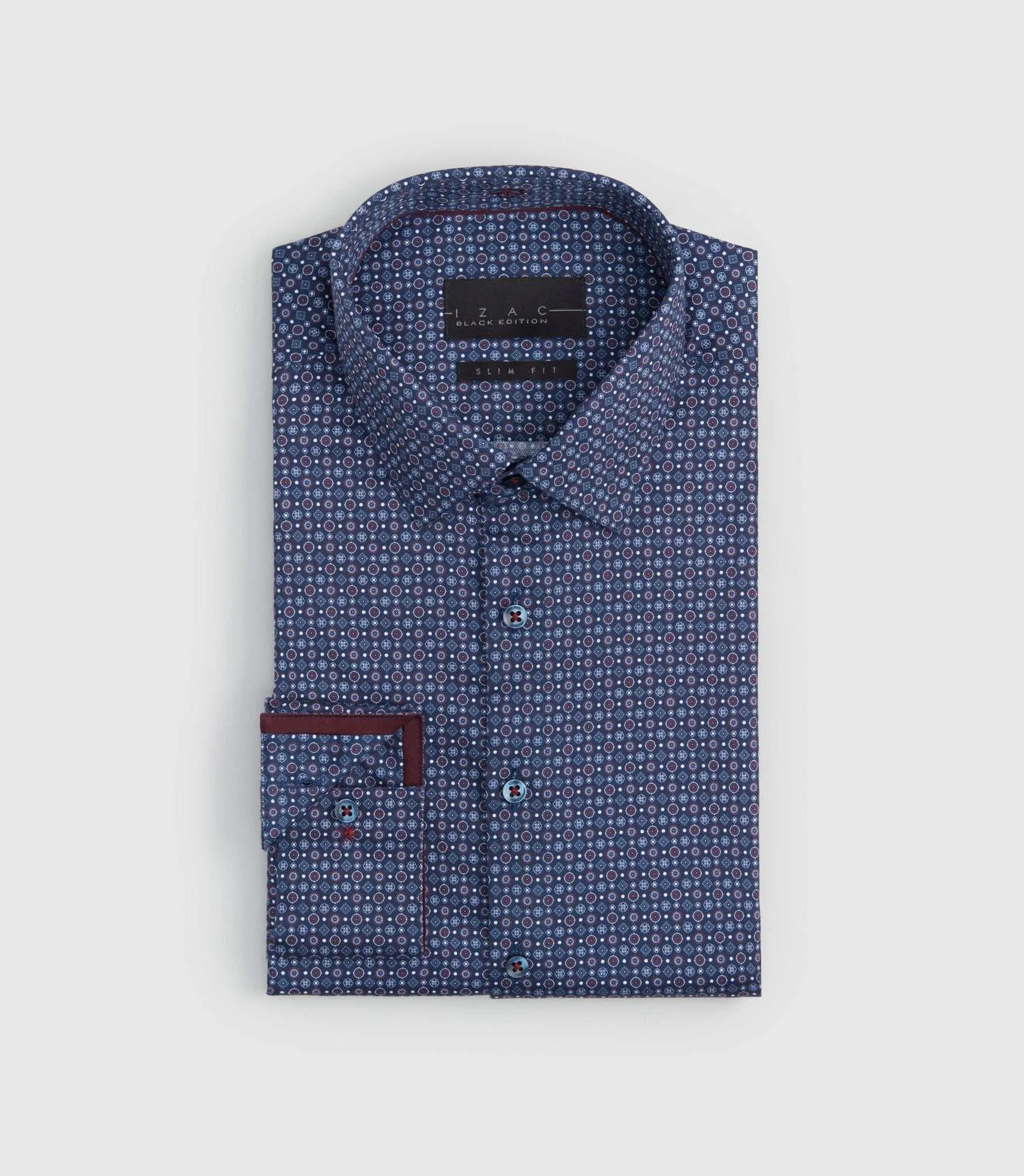 Chemise ajustée micro imprimée bordeaux 