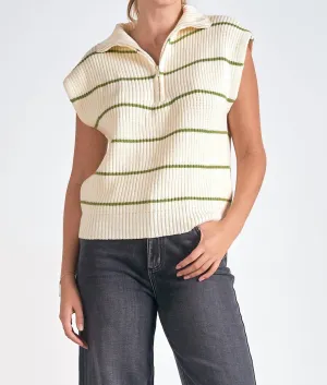 Gilet Sonoma à rayures beige et vert