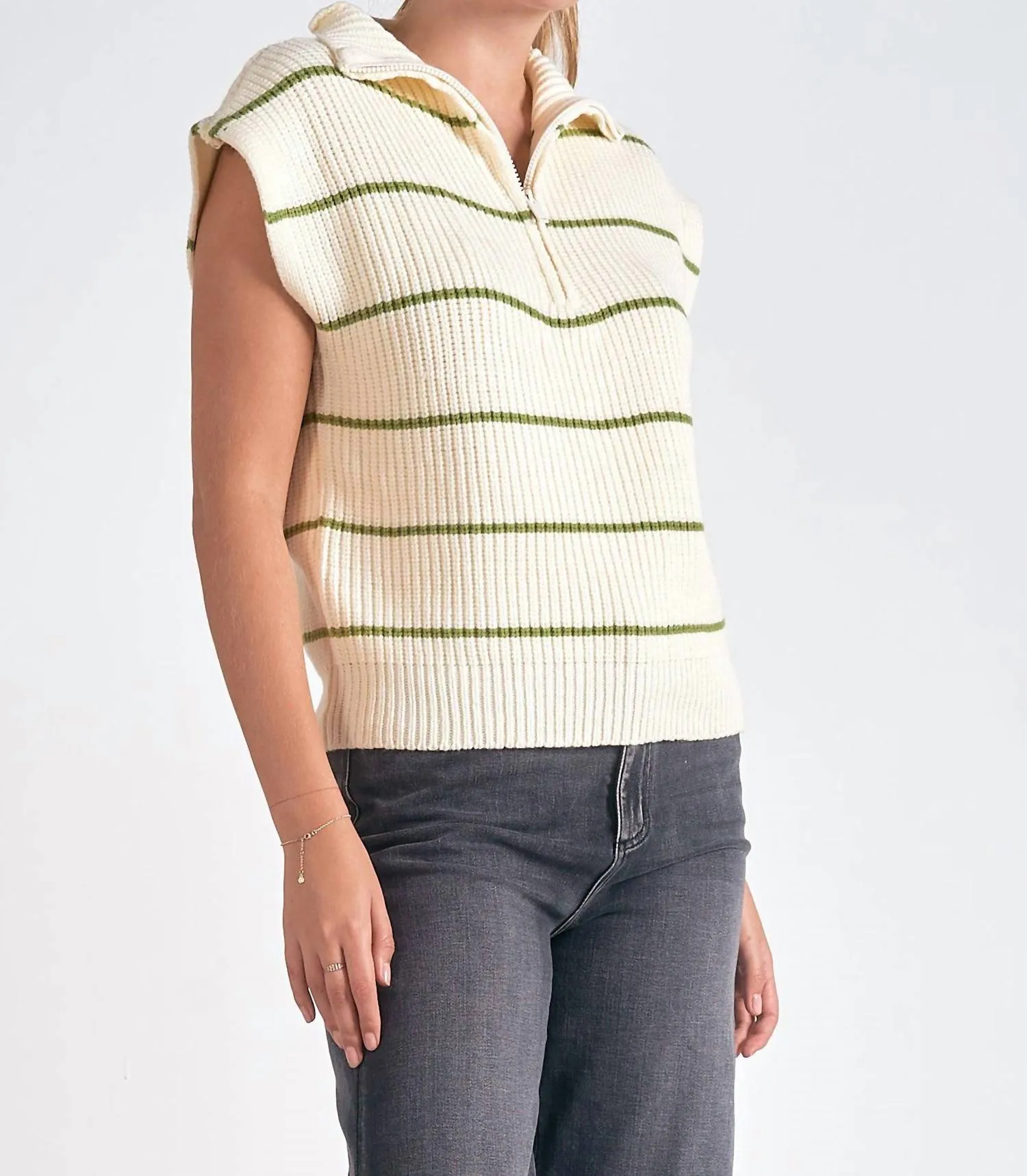 Gilet Sonoma à rayures beige et vert