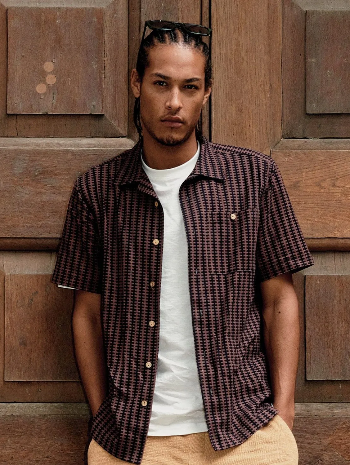 Chemise pour hommes en coton bio Spindrift | Rayure marron
