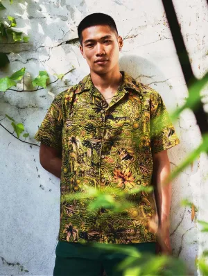 Chemise pour hommes en coton bio Spindrift | Imprimé tropical vert