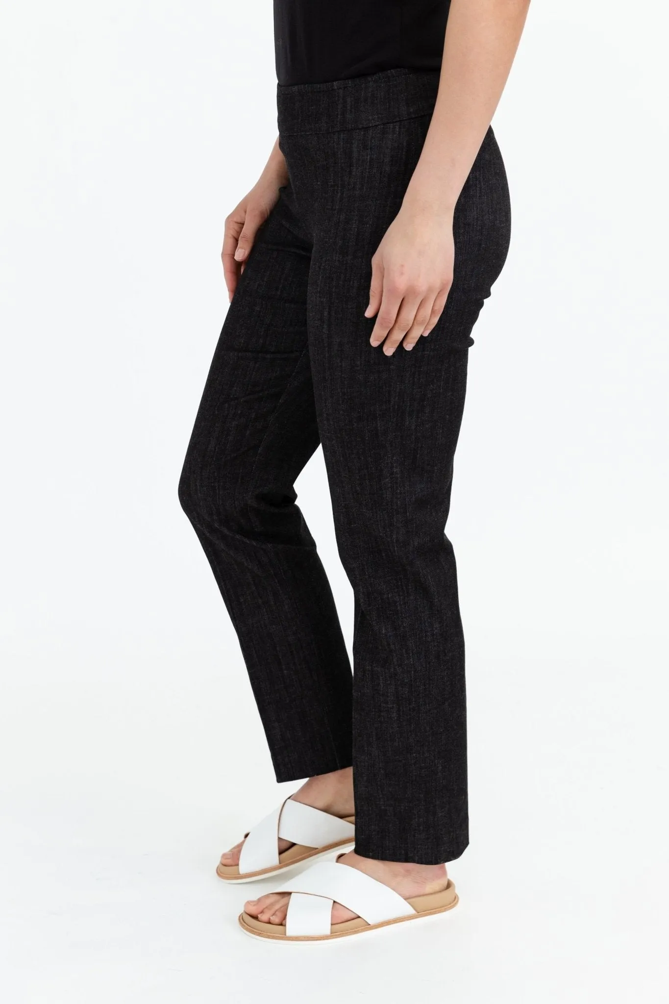 PANTALON DROIT EN DENIM DE COTON ÉLASTIQUE À ENFILER