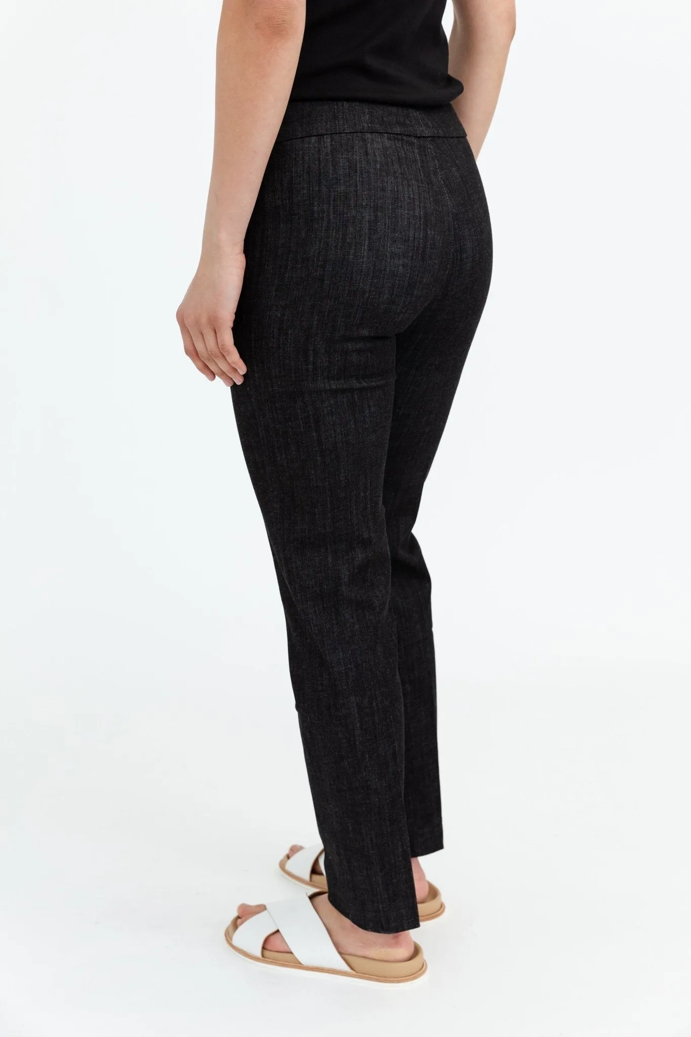 PANTALON DROIT EN DENIM DE COTON ÉLASTIQUE À ENFILER