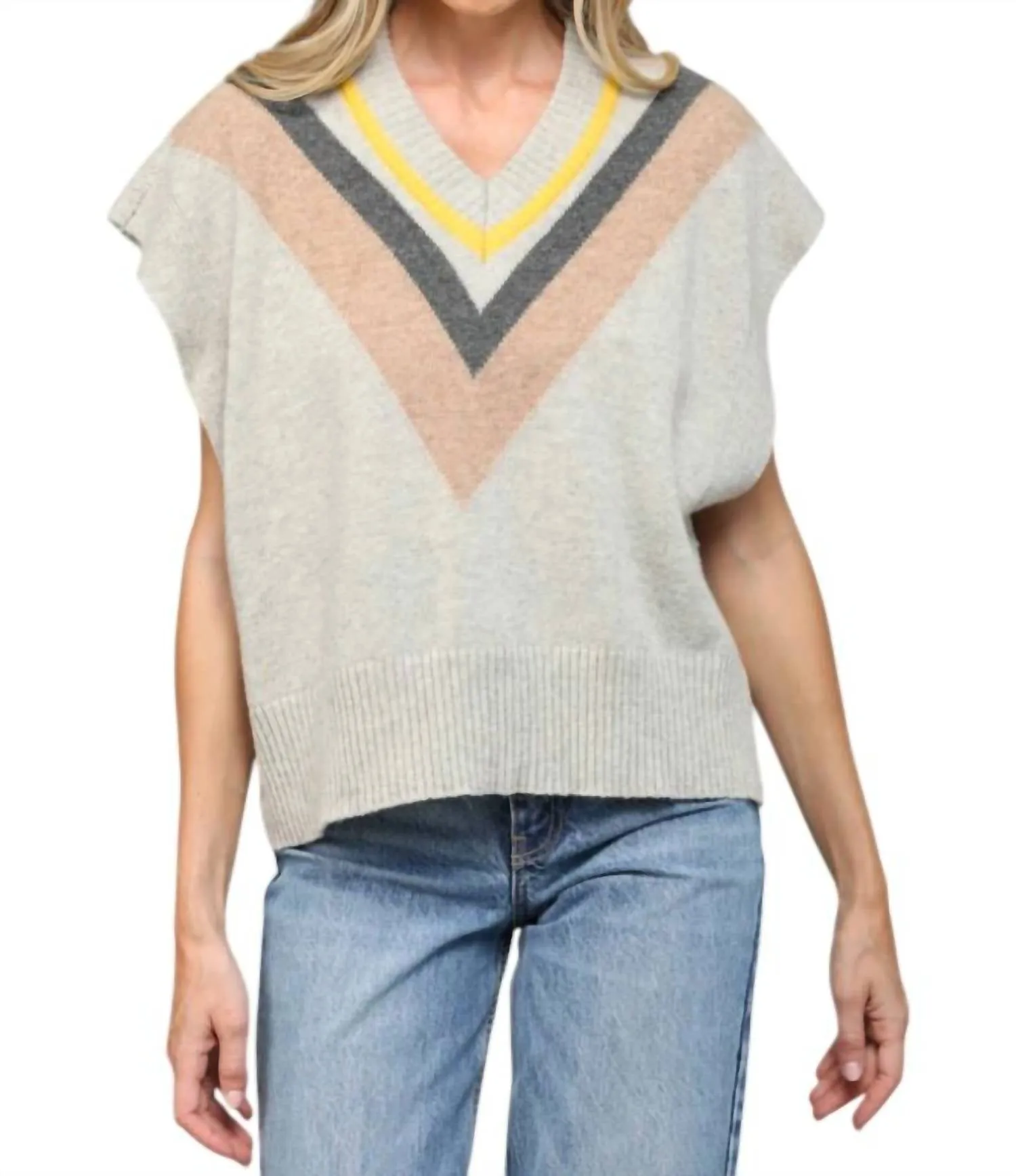 Gilet tricoté à rayures en gris chiné