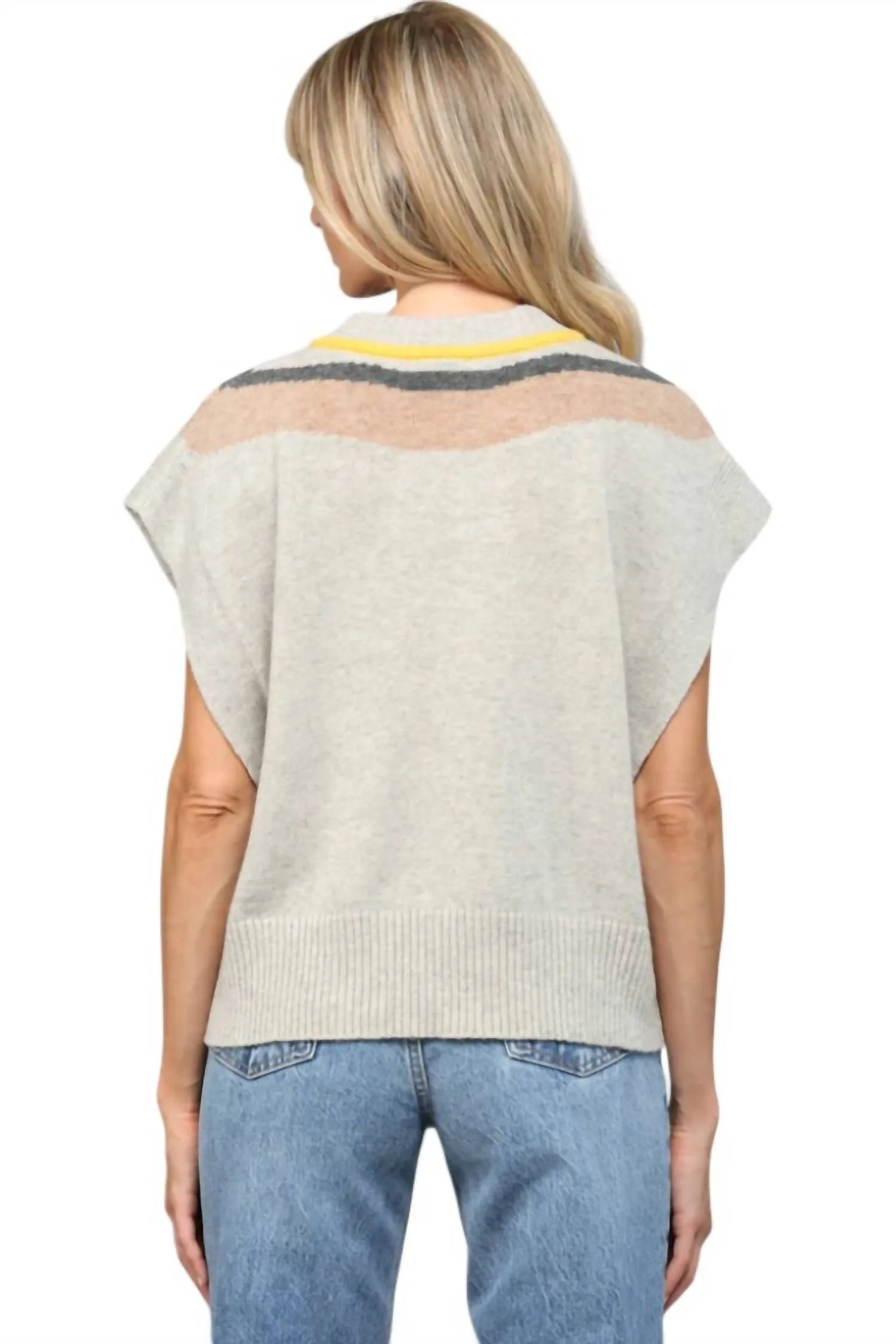 Gilet tricoté à rayures en gris chiné