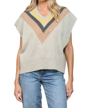 Gilet tricoté à rayures en gris chiné