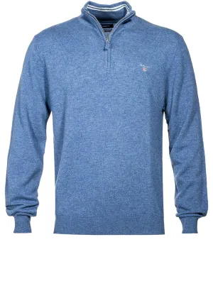 Pull en laine superfine demi-zip mélange bleu pierre