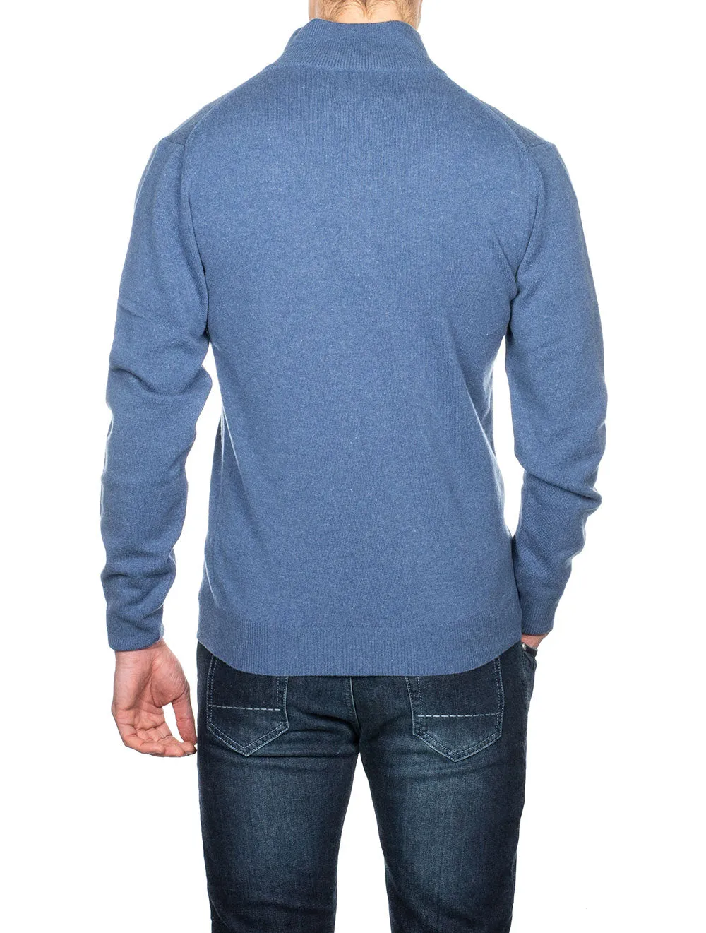 Pull en laine superfine demi-zip mélange bleu pierre