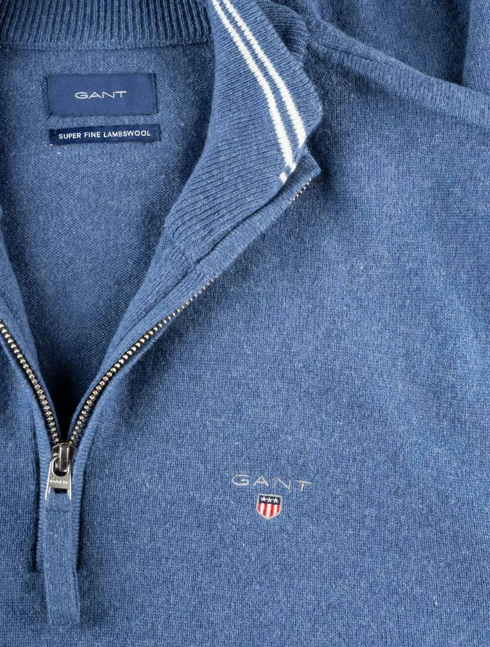 Pull en laine superfine demi-zip mélange bleu pierre