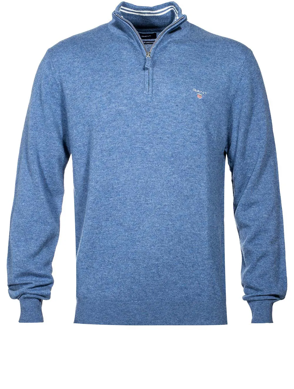 Pull en laine superfine demi-zip mélange bleu pierre