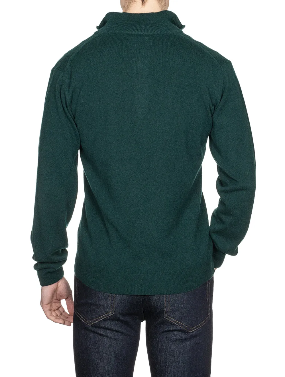 Pull Super Fin en Laine d'Agneau à Demi-Zip Vert Tartan