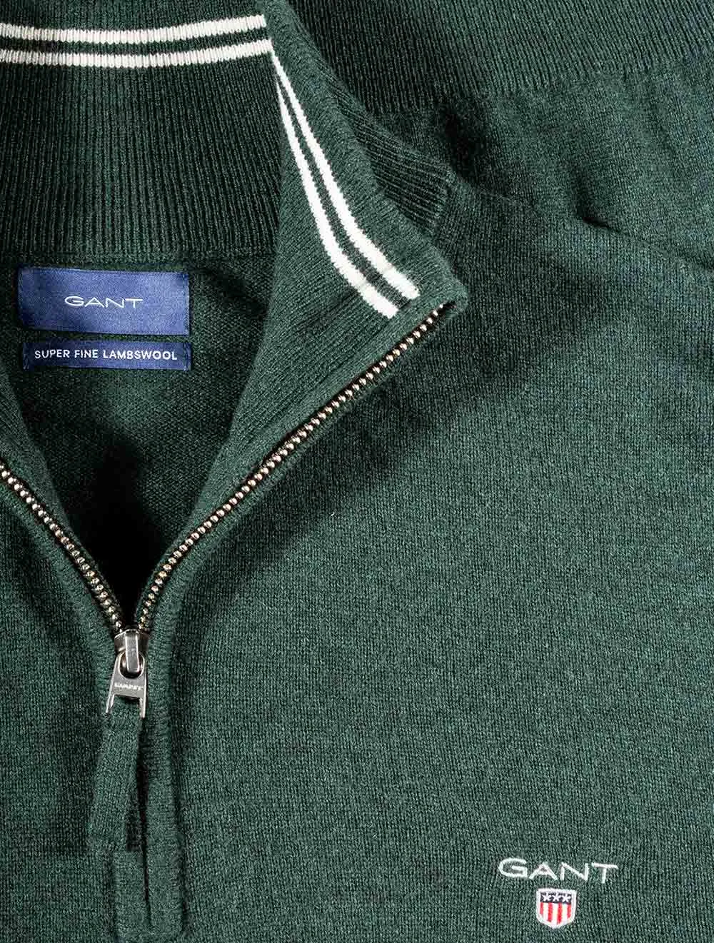 Pull Super Fin en Laine d'Agneau à Demi-Zip Vert Tartan
