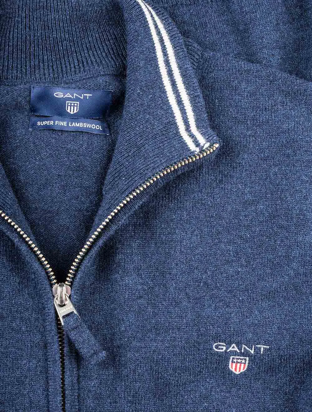 Cardigan Super Fine en Laine Mérinos à Fermeture Éclair Bleu Marine Mélangé