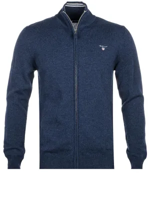 Cardigan Super Fine en Laine Mérinos à Fermeture Éclair Bleu Marine Mélangé