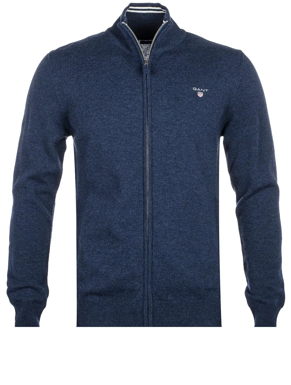 Cardigan Super Fine en Laine Mérinos à Fermeture Éclair Bleu Marine Mélangé
