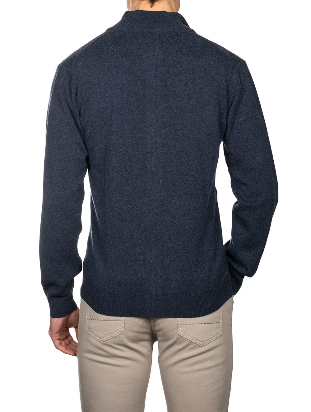 Cardigan Super Fine en Laine Mérinos à Fermeture Éclair Bleu Marine Mélangé