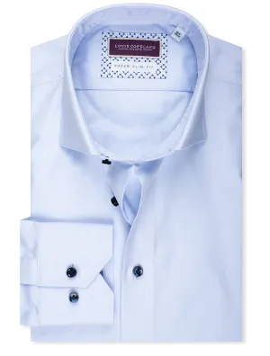 Chemise à boutons contrastée unie super slim bleue