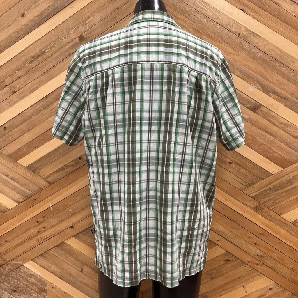 The North Face The North Face - Chemise de randonnée à manches courtes avec boutons pour hommes - PRIX DE DÉTAIL SUGGÉRÉ 100 $ : Vert/Brun/Blanc - Homme - LG