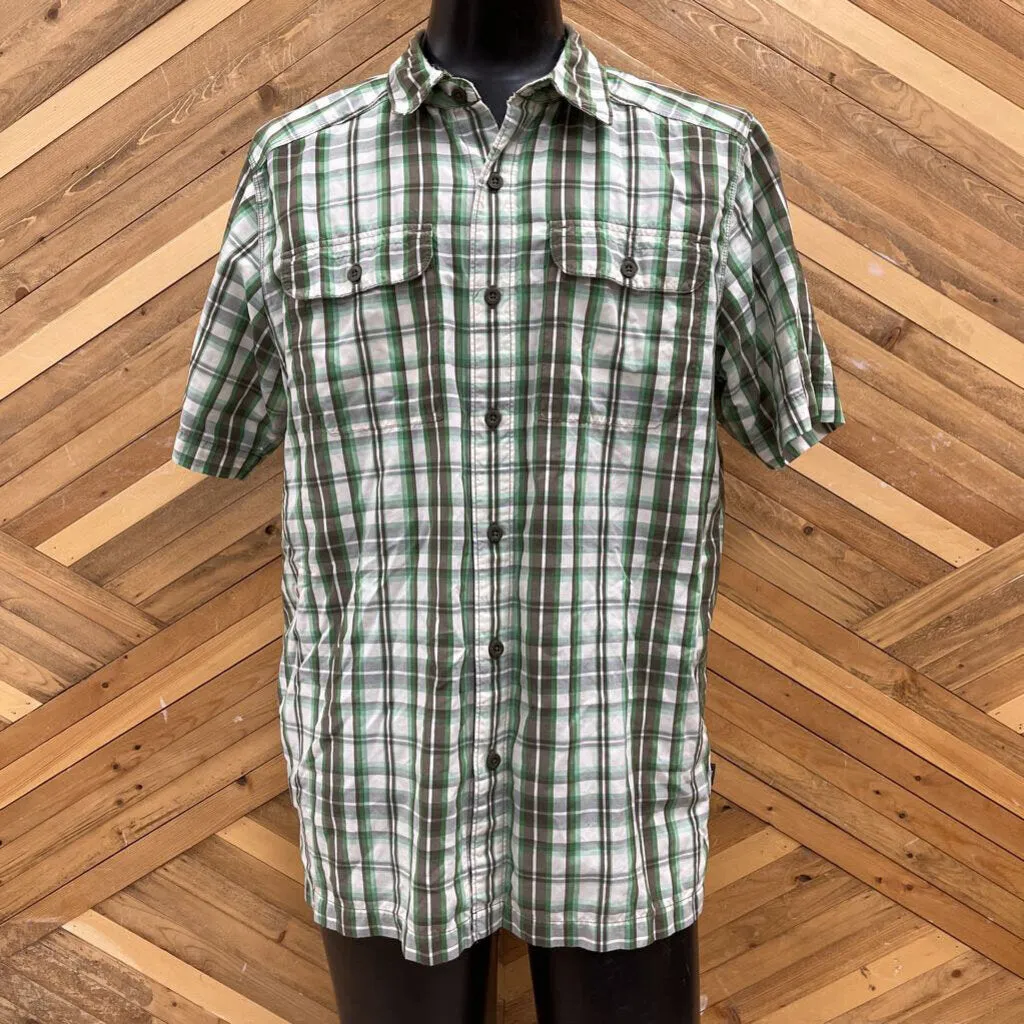 The North Face The North Face - Chemise de randonnée à manches courtes avec boutons pour hommes - PRIX DE DÉTAIL SUGGÉRÉ 100 $ : Vert/Brun/Blanc - Homme - LG