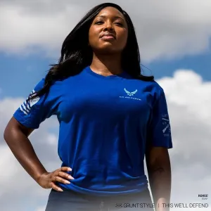 USAF - T-Shirt Basique Femme avec Logo - Bleu