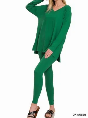 Ensembles de détente à encolure en V en vert foncé