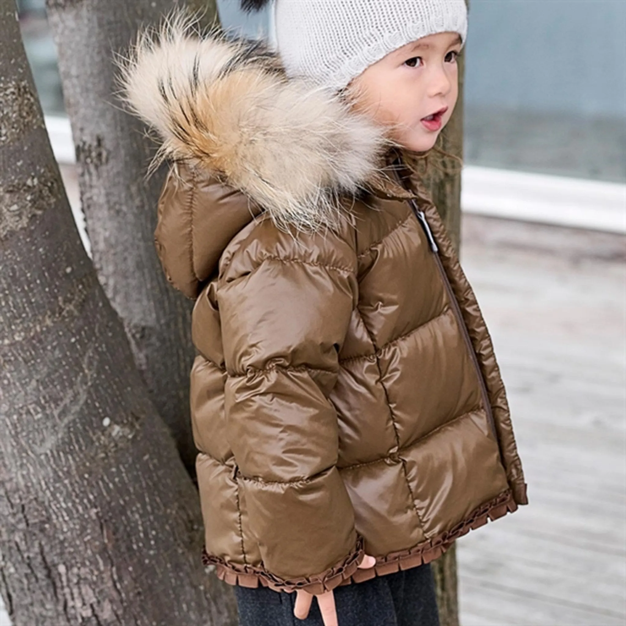 Veste en duvet légère Ver de Terre pour bébé fille avec fourrure et poche kangourou Ver-De-Terre