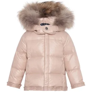 Veste en duvet pour bébé fille légère comme une plume Ver de Terre avec fourrure Rose Acajou Ver-De-Terre