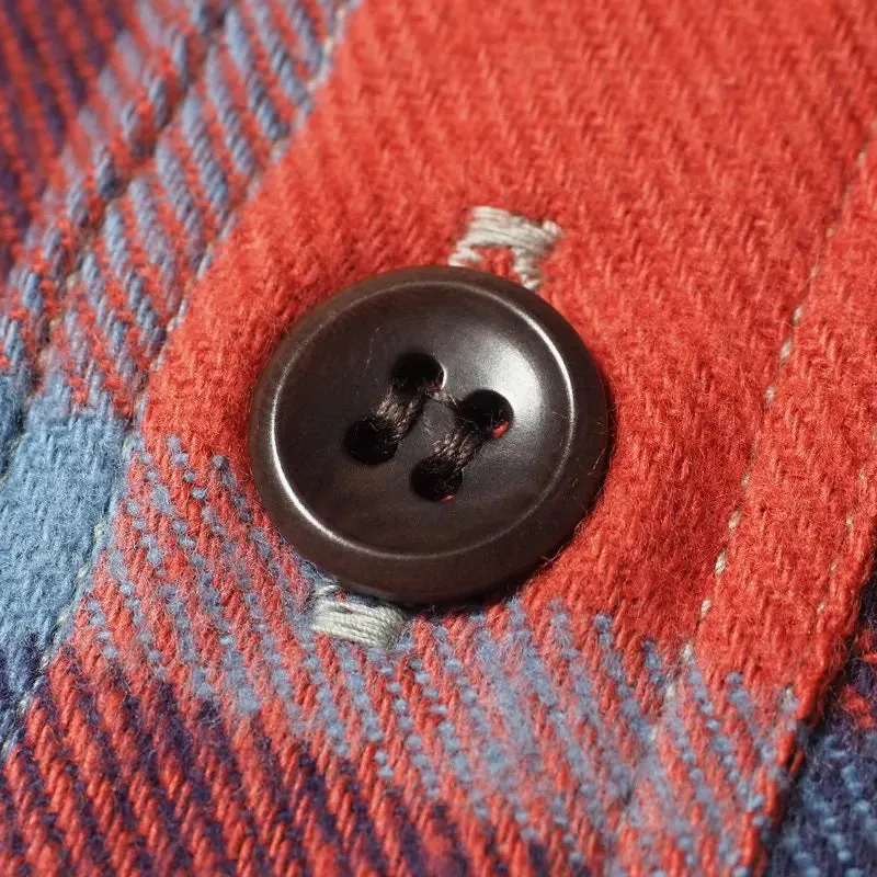 Warehouse & Co Lot. 3022 Flanelle avec jugulaire - Saumon/Bleu marine (Non lavé)