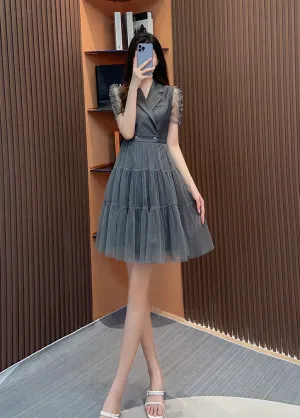 Robe élégante à manches courtes pour femme avec patchwork en mesh