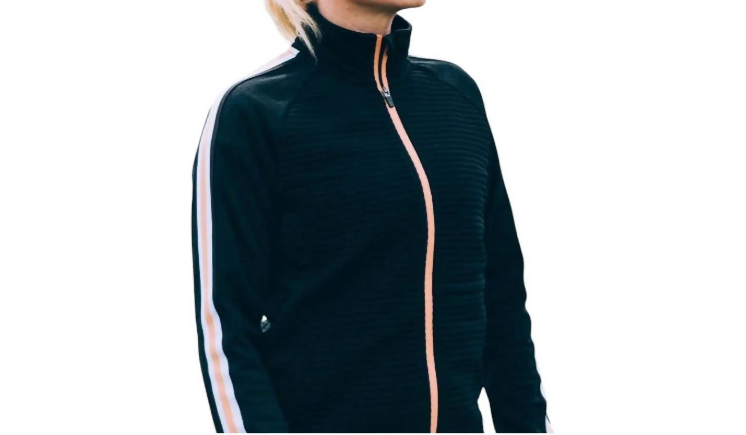 Cardigan Femme Turnberry 3D à Rayures avec Fermeture Éclair en Noir