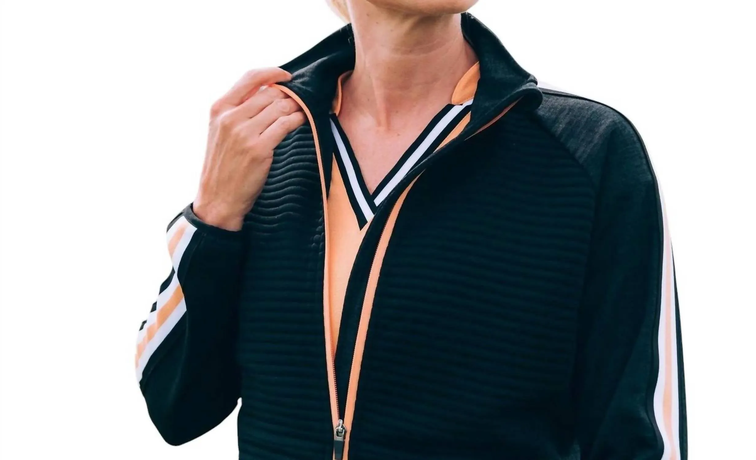 Cardigan Femme Turnberry 3D à Rayures avec Fermeture Éclair en Noir