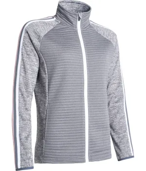 Cardigan à rayures 3D Turnberry pour femme en granit avec fermeture éclair complète