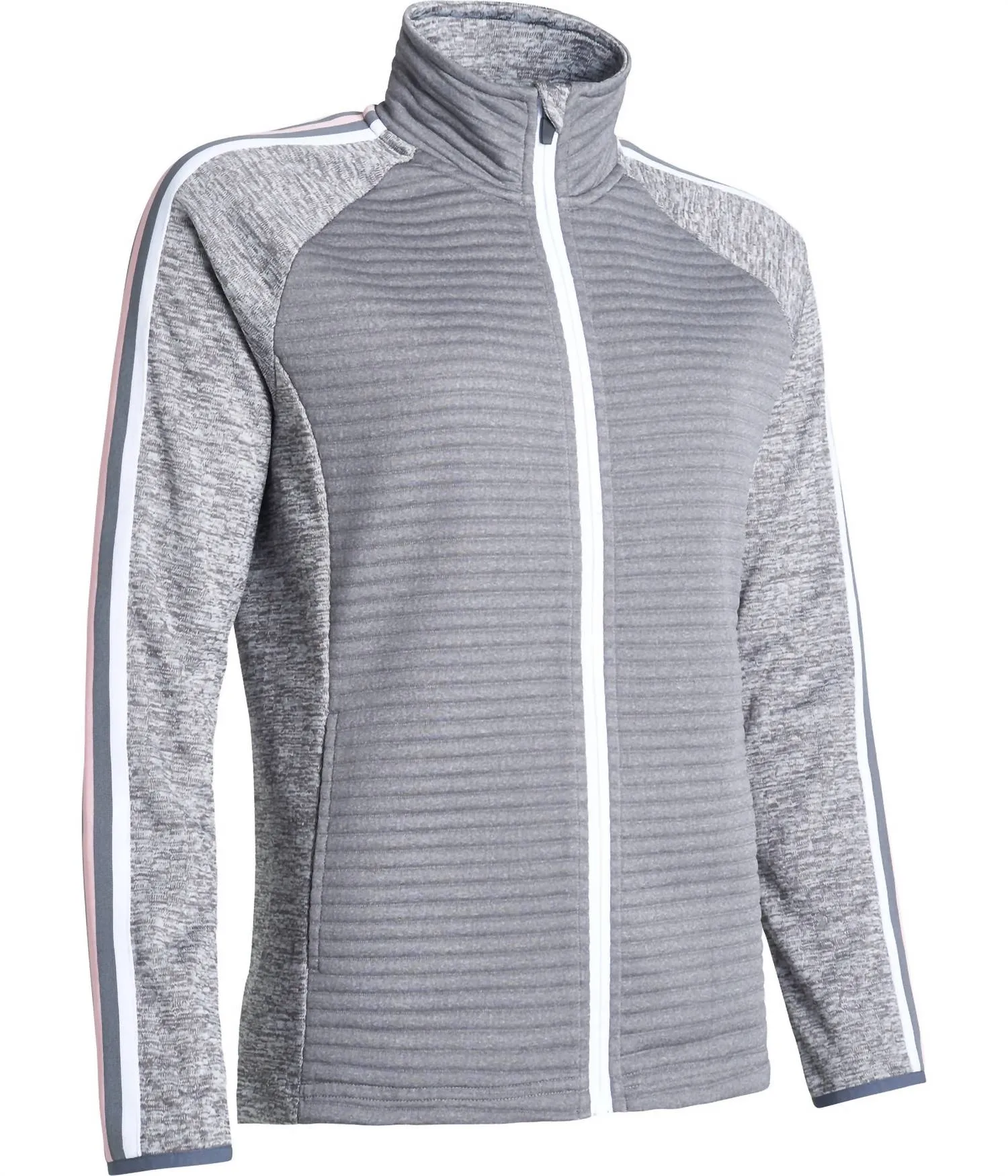 Cardigan à rayures 3D Turnberry pour femme en granit avec fermeture éclair complète