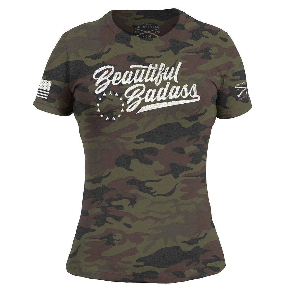 T-shirt Femme Badass Élégant - Camouflage Forêt