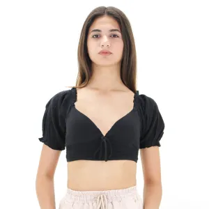 Haut court en coton à volants pour femme, Noir