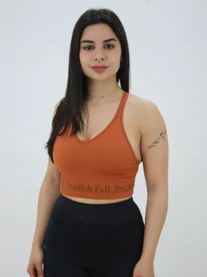 Soutien-gorge à nervures croisées marqué, Brique