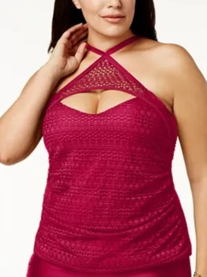 Haut de tankini à col haut en crochet pour femmes, Rouge