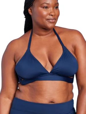 Haut de bikini haltère à enroulement fantaisie pour femme, Marine