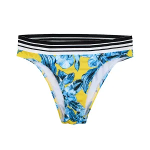 Culotte de Bikini Femme à Motifs Floraux avec Ceinture Rayée, Multicolore
