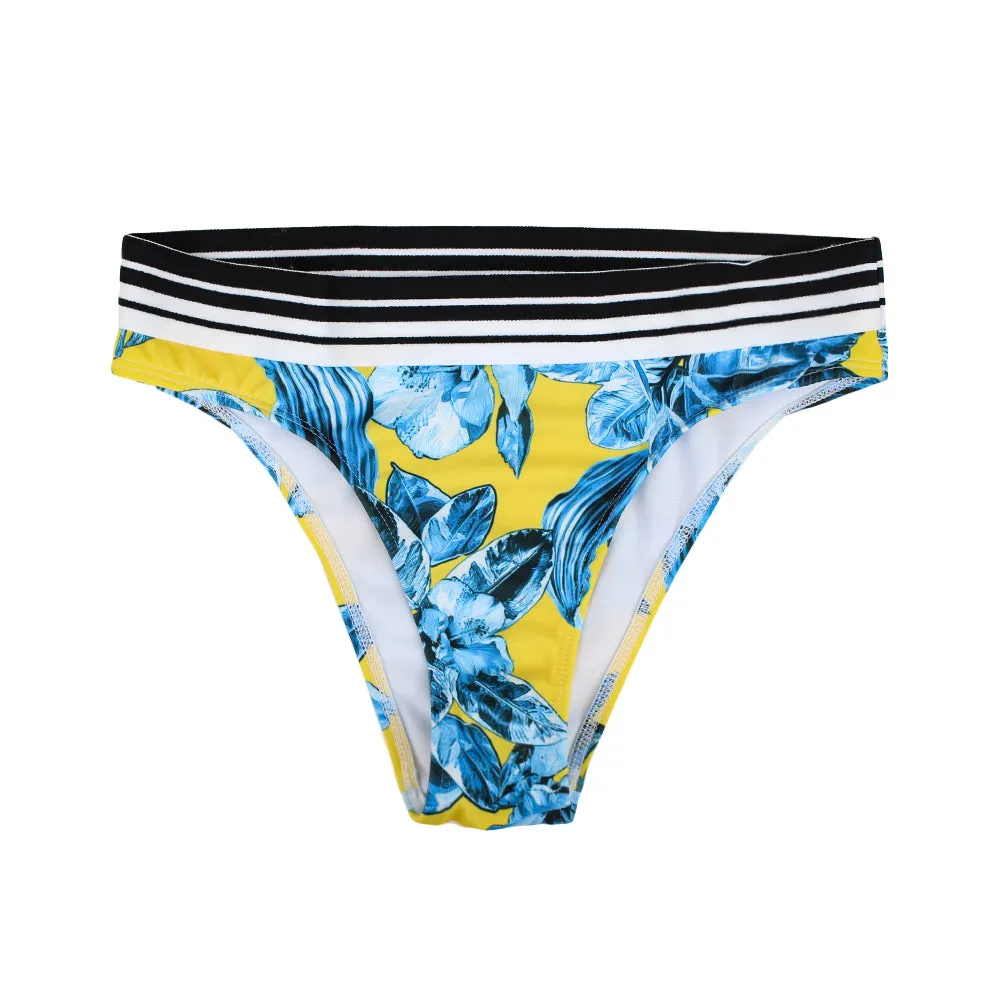 Culotte de Bikini Femme à Motifs Floraux avec Ceinture Rayée, Multicolore