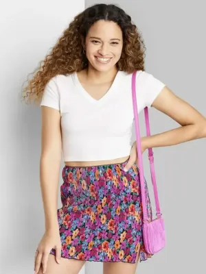 Jupe courte imprimée florale pour femme, Multi