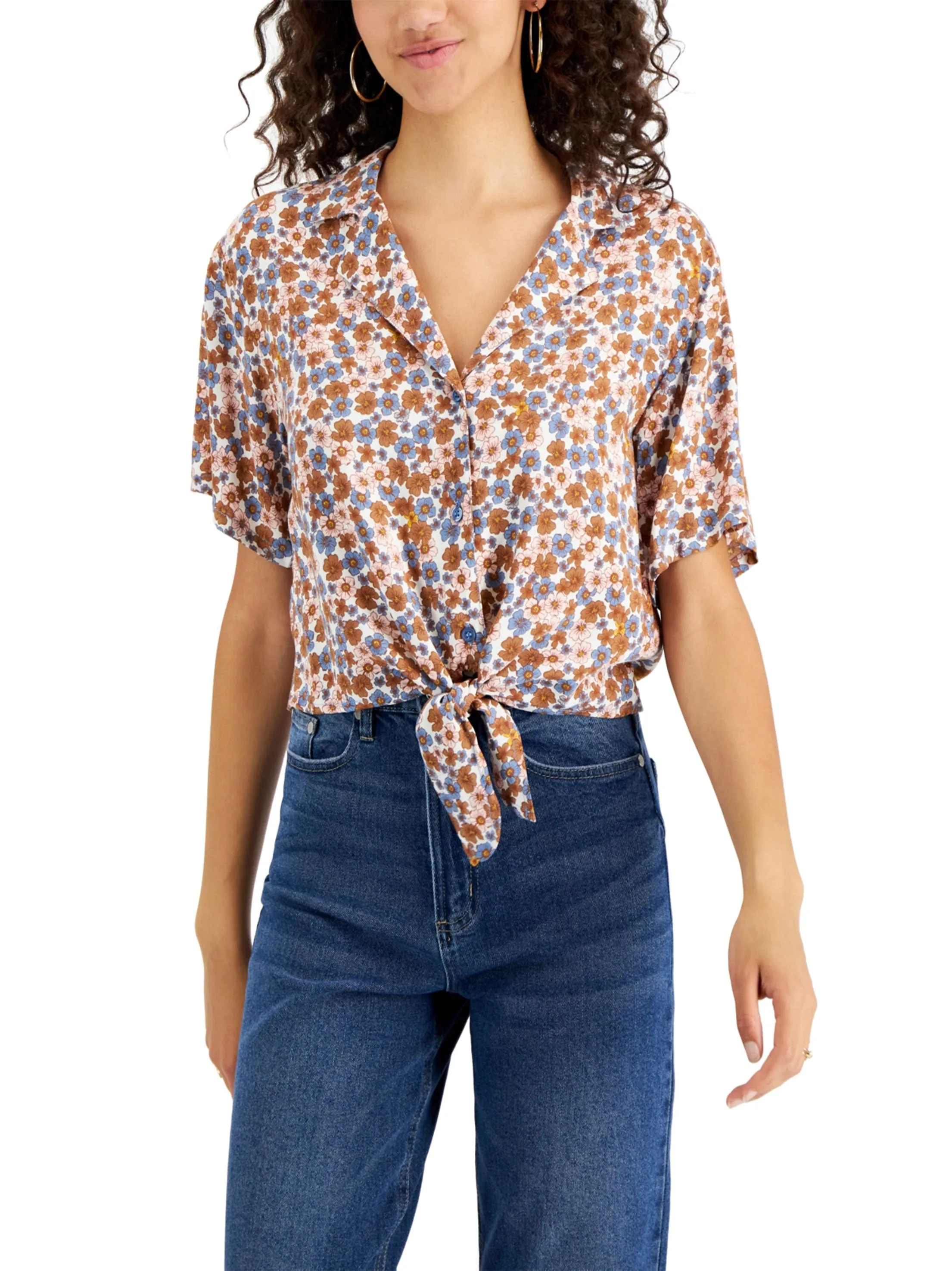 Chemise à imprimé floral pour femme avec nœud devant, multicolore