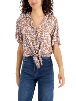 Chemise à imprimé floral pour femme avec nœud devant, multicolore