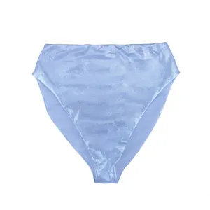 Slip de Bikini Femme à Haute Taille Pailleté, Bleu